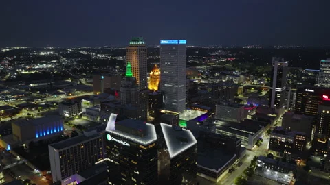 Superb Quality, Aerial View Shot of Tulsa, Oklahoma, USA, night, evening Stock Footage 321294060