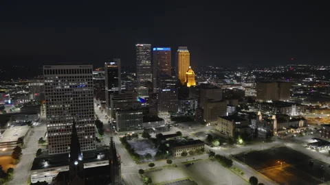 Superb Quality, Aerial View Shot of Tulsa, Oklahoma, USA, night, evening Stock Footage 321294326