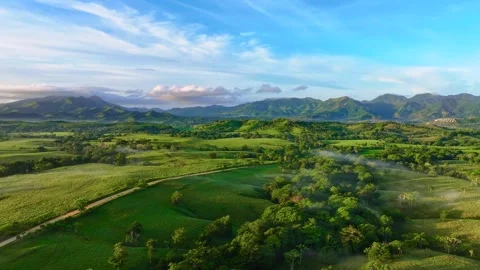 Superb summer drone view of stunning morning mountain valley scene.  Stock Footage 321148874