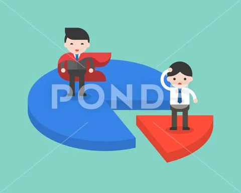 SuperBusinessman got more market share than normal businessman on pie chart, Stock Illustration
