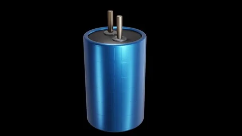 Supercapacitor rotating against black background. 3d animation with alpha matte Stock Footage 253160118