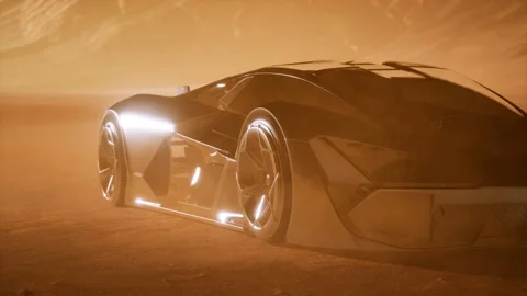 Supercar at sunset in desert Vidéo 128895994