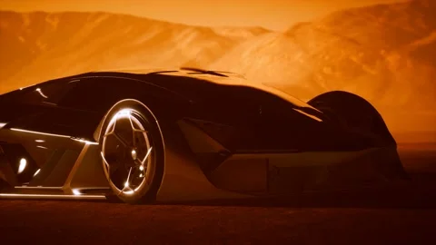 Supercar at sunset in desert Stock-Footage 131100270