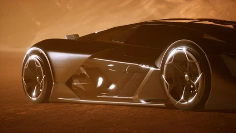 Supercar at sunset in desert Stock Footage 133851479