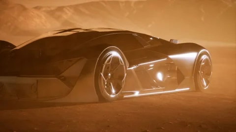Supercar at sunset in desert Vidéo 135921889