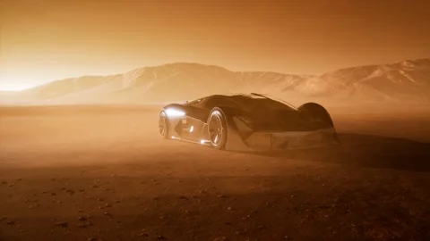 Supercar at sunset in desert Stock Footage 138937719