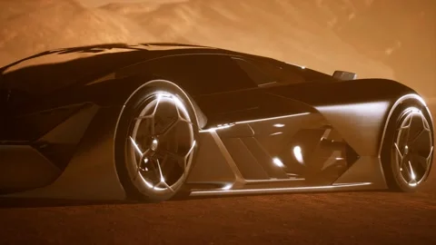 Supercar at sunset in desert Stock Footage 140473702