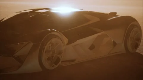 Supercar at sunset in desert Stock Footage 141040672