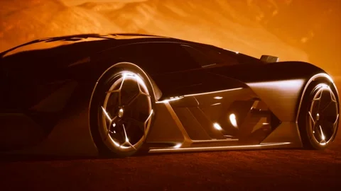 Supercar at sunset in desert Vídeos de archivo 141463976