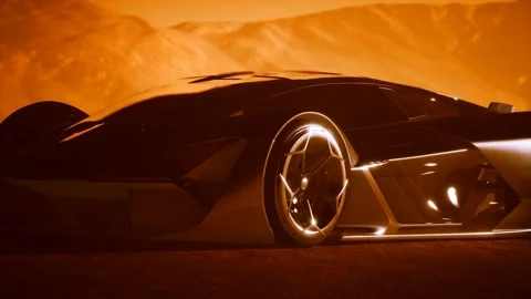 Supercar at sunset in desert Vidéo 143401156