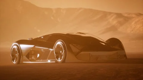 Supercar at sunset in desert Vídeo Stock 144424170