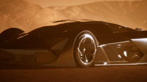 Supercar at sunset in desert Vídeo Stock 145193400