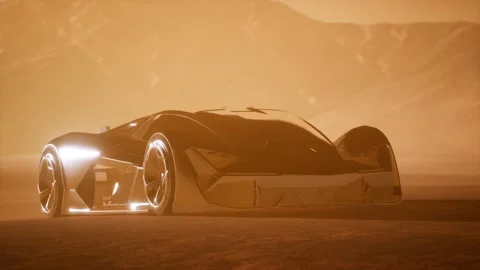 Supercar at sunset in desert Vídeo Stock 146206923