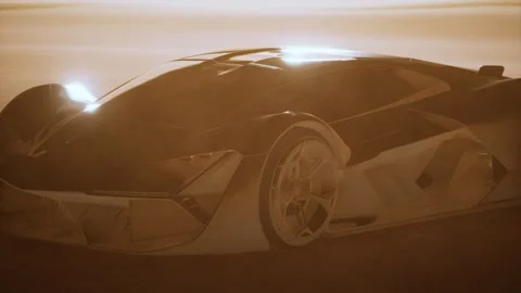 Supercar at sunset in desert Vídeo Stock 152992052