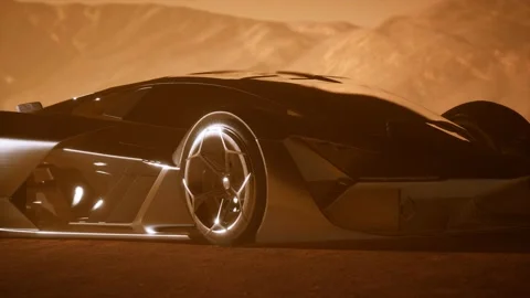 Supercar at sunset in desert Vídeo Stock 156469027