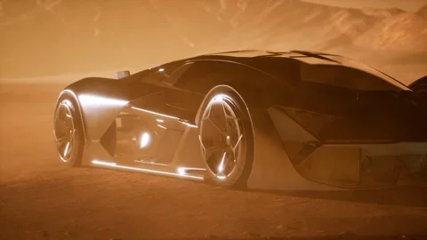 Supercar at sunset in desert Vídeo Stock 158368681