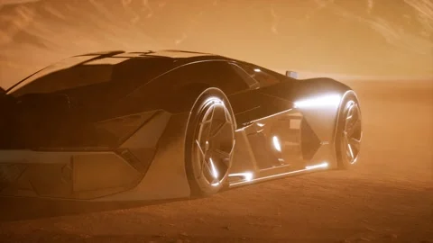 Supercar at sunset in desert Vídeo Stock 159739389