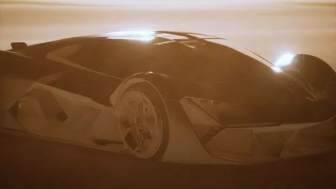 Supercar at sunset in desert Vídeo Stock 164323337