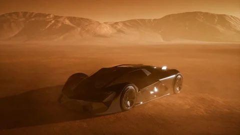 Supercar at sunset in desert Видео 166104331