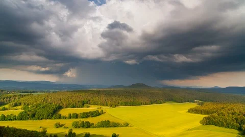 Supercell and thunderstorm over Saxon Switzerland, Germany - time lapse Stock Footage