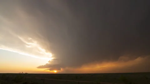 Supercell Occluding at Sunset in Texas Stock Footage 278283221