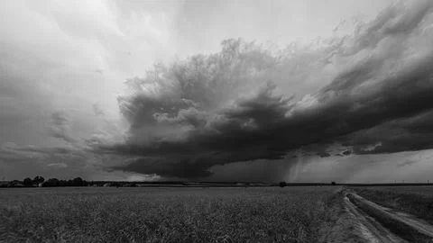 Supercell Storm Approach in Black and White 4K UHD Stock Footage 305459375