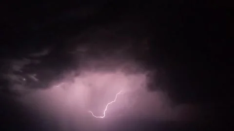 Supercell Thunderstorm at Night, Real-Time Lightning with Heavy Monsoon Rain Stock-Footage 314586331