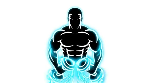 Supercharged Shoulder Raise Icon Black Silhouette with Neon Blue Motion effect Stock Footage 320779947