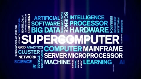 Supercomputer animated word cloud,animation kinetic typography seamless loop. Stock-Footage 325632363