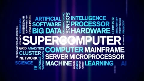 Supercomputer animated word cloud,animation kinetic typography seamless loop. Stock Footage 325632412