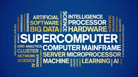 Supercomputer animated word cloud,animation kinetic typography seamless loop. Stock Footage 325632814