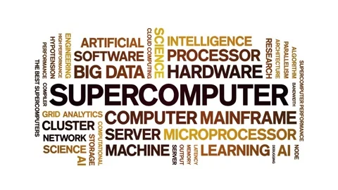 Supercomputer animated word cloud,animation kinetic typography seamless loop. Stock Footage 325673242