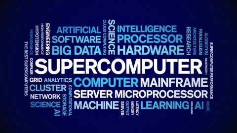 Supercomputer animated word cloud,animation kinetic typography seamless loop. Stock Footage 325673579