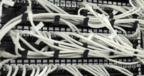 Supercomputer with cables. Network servers in a data center Video stock 92325387