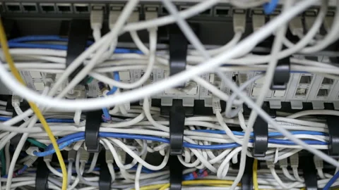 Supercomputer with cables. Network servers in a data center 스톡 동영상 114495363