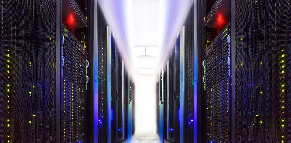 Supercomputer clusters in the abstract room data center Stock Photos