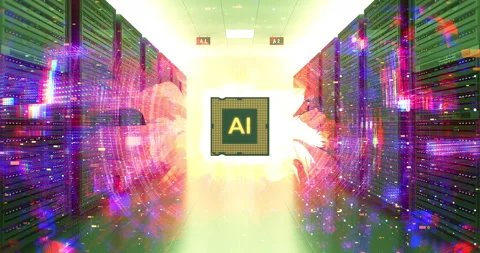 Supercomputer hardware featuring central AI chip processor. Stock Footage 332429013