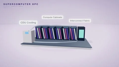 Supercomputer hpc compute cabinets cooling animation Video stock 339335554