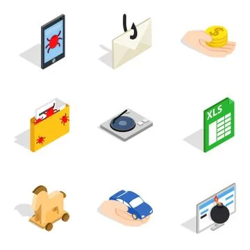 Supercomputer icons set, isometric style Stock Illustration