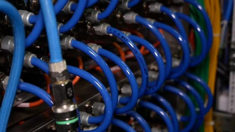 Supercomputer with many wires. Close-up. Stock Footage 167830640