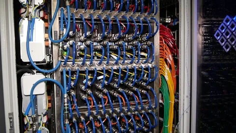 Supercomputer with many wires. Overall plan. Stock Footage 167830609