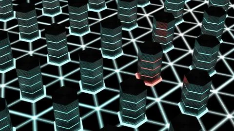 Supercomputer room with a hacked node cybersecurity concept Stock Illustration