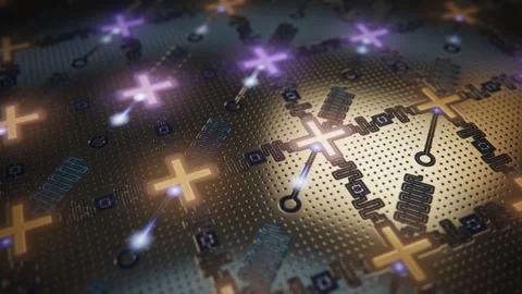 Superconducting Quantum Processor Chip Macro Slider Shot Seamless Loop 스톡 동영상 347280031