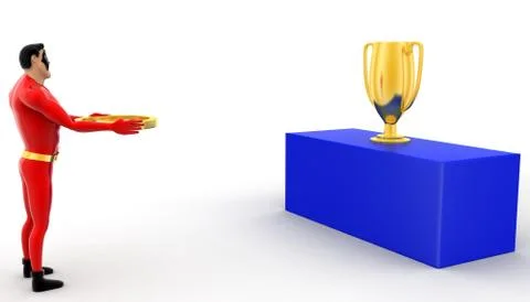 Superhero acheiving cup with putting ring on it concept Illustrazione stock