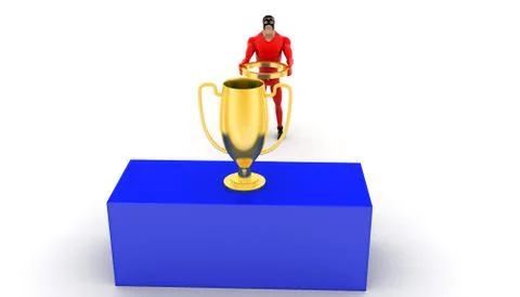 Superhero acheiving cup with putting ring on it concept Stock Illustration