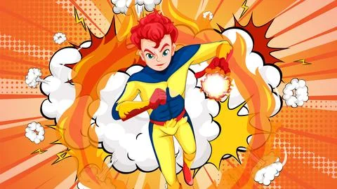 Superhero in Action Explosion Scene Stock Illustration