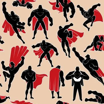Superhero in Action Seamless Pattern Stock Illustration