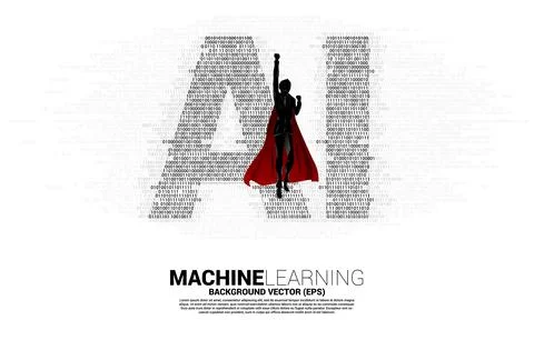 Superhero with AI from one and zero binary code digit matrix style. concept o Stock Illustration