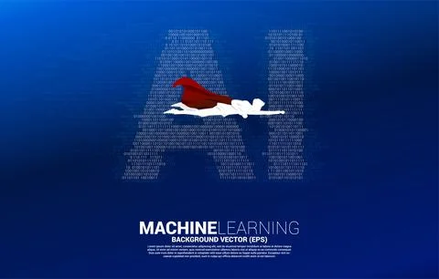 Superhero with AI from one and zero binary code digit matrix style. concept o Stock Illustration