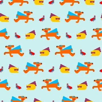 Superhero animals pattern seamless. Super cat and dog and dove in Cloak and m Stock Illustration